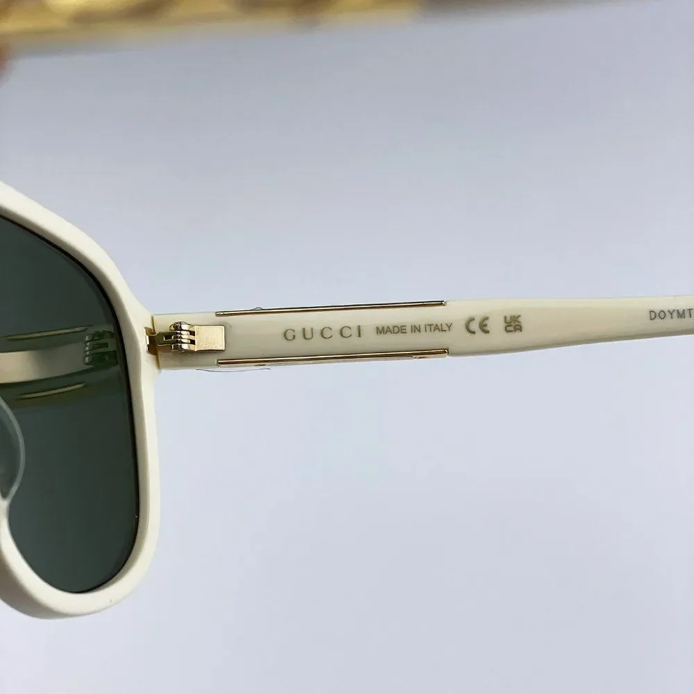 Gucci GG1188S 005 Sunglasses Ivory White Green Pilot Unisex Logo